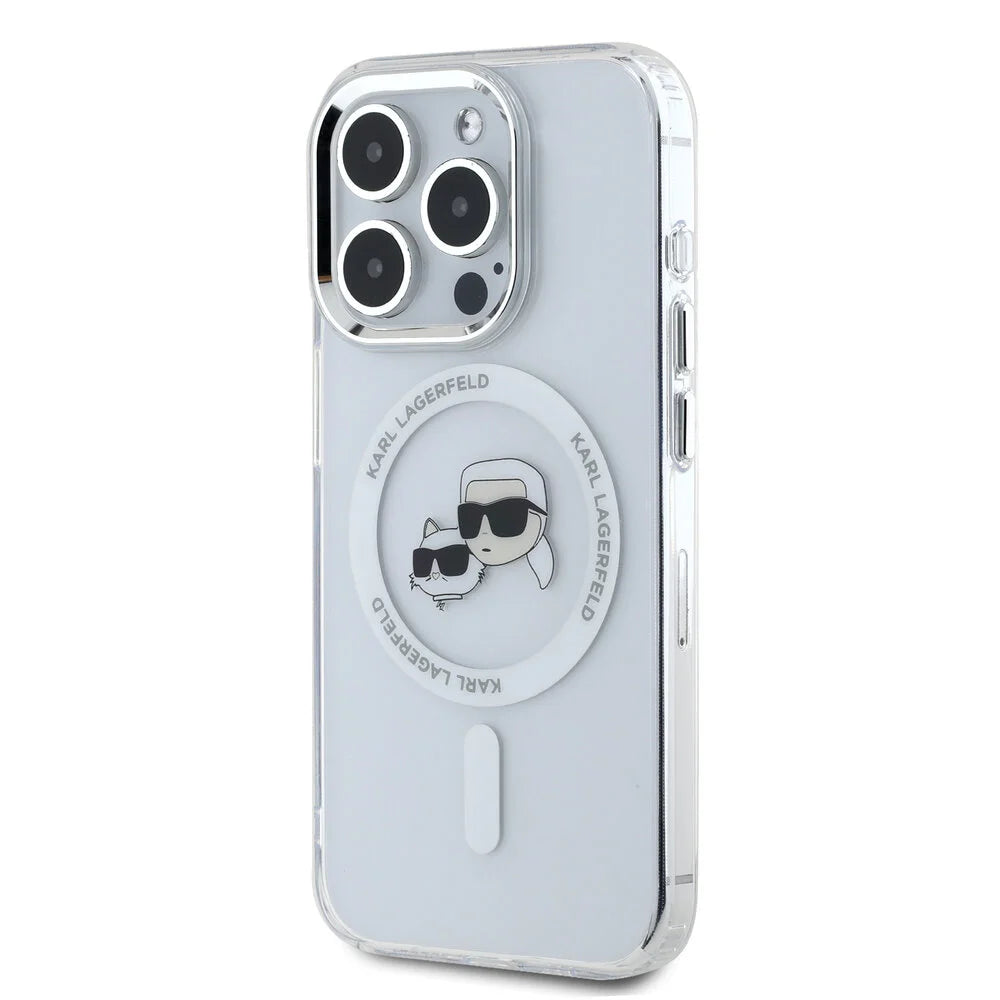 MagSafe tok Apple iPhone 16 Pro Max-hez, Karl Lagerfeld, IML Metal Karl & Choupette's Heads, Fehér