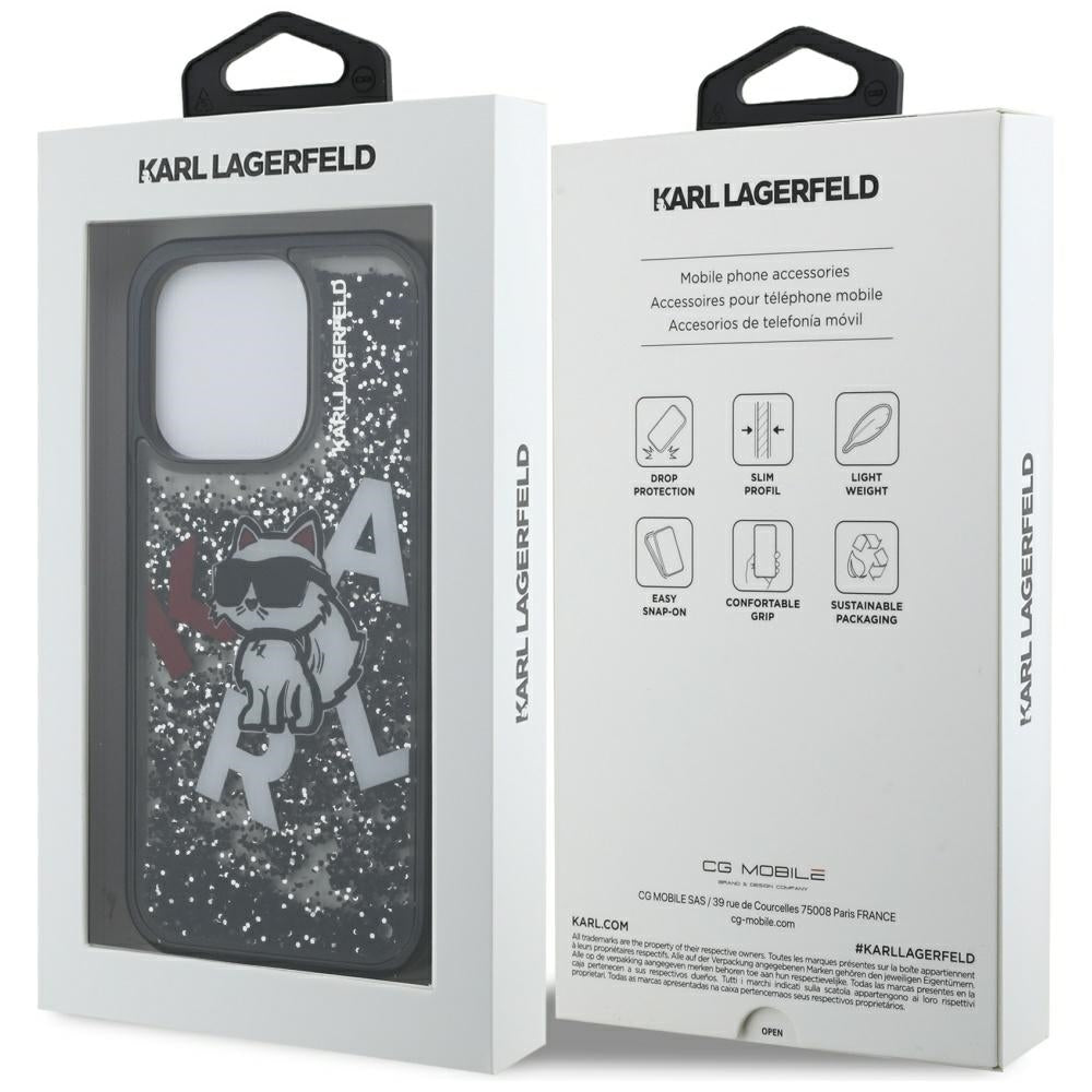 MagSafe tok Apple iPhone 16 Pro Max-hoz, Karl Lagerfeld, Liquid Glitter Choupette Logo, Fekete