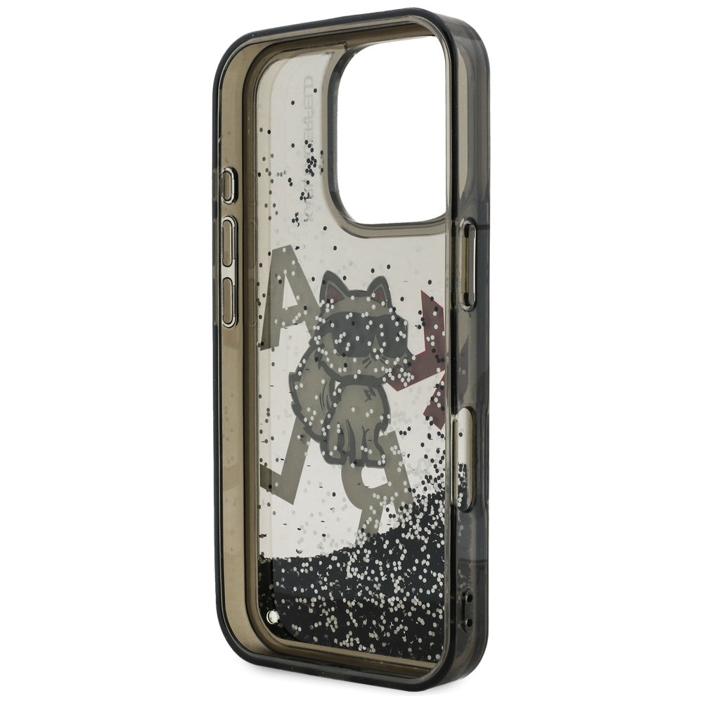 MagSafe tok Apple iPhone 16 Pro Max-hoz, Karl Lagerfeld, Liquid Glitter Choupette Logo, Fekete