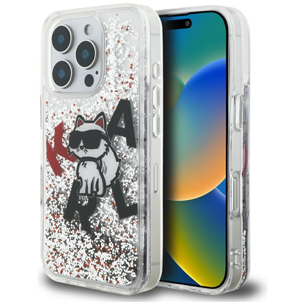 MagSafe tok Apple iPhone 16 Pro Max-hoz, Karl Lagerfeld, Liquid Glitter Choupette Logo, Átlátszó