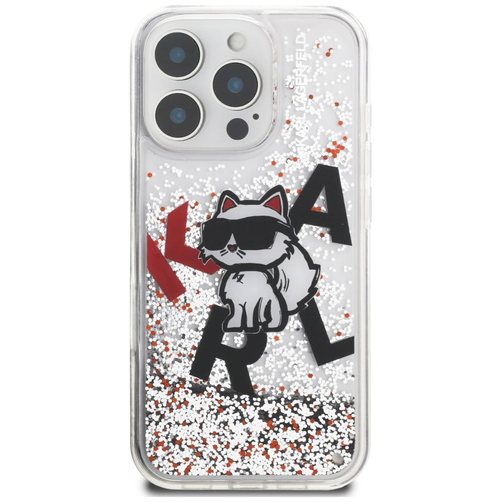 MagSafe tok Apple iPhone 16 Pro Max-hoz, Karl Lagerfeld, Liquid Glitter Choupette Logo, Átlátszó