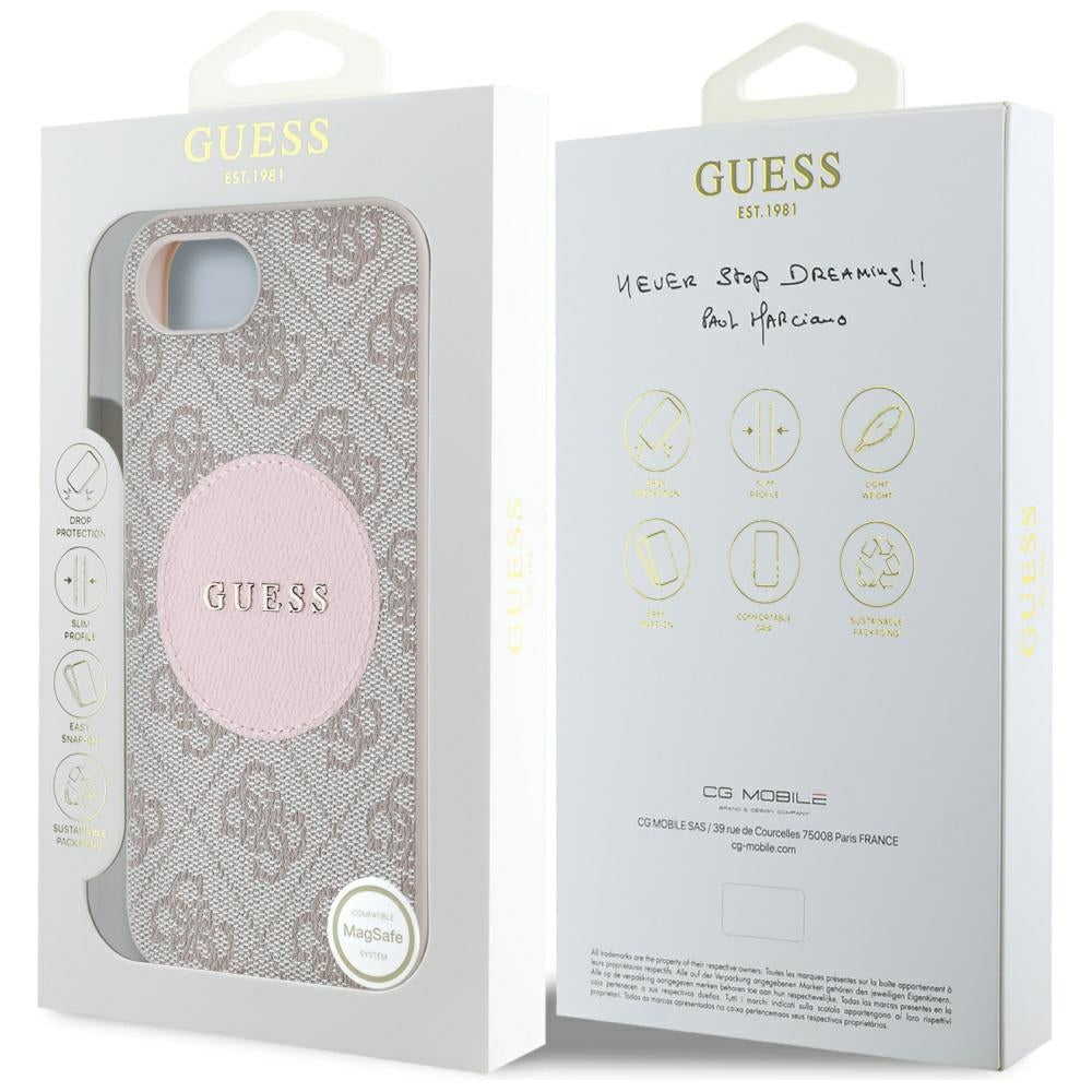 MagSafe Case for Apple iPhone 17e / 16e, Guess, 4G Circle Classic Logo, Pink