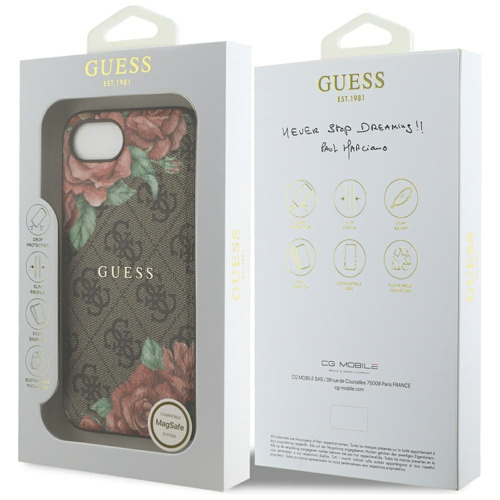 MagSafe Case for Apple iPhone 17e / 16e, Guess, 4G Flowers Print, Brown