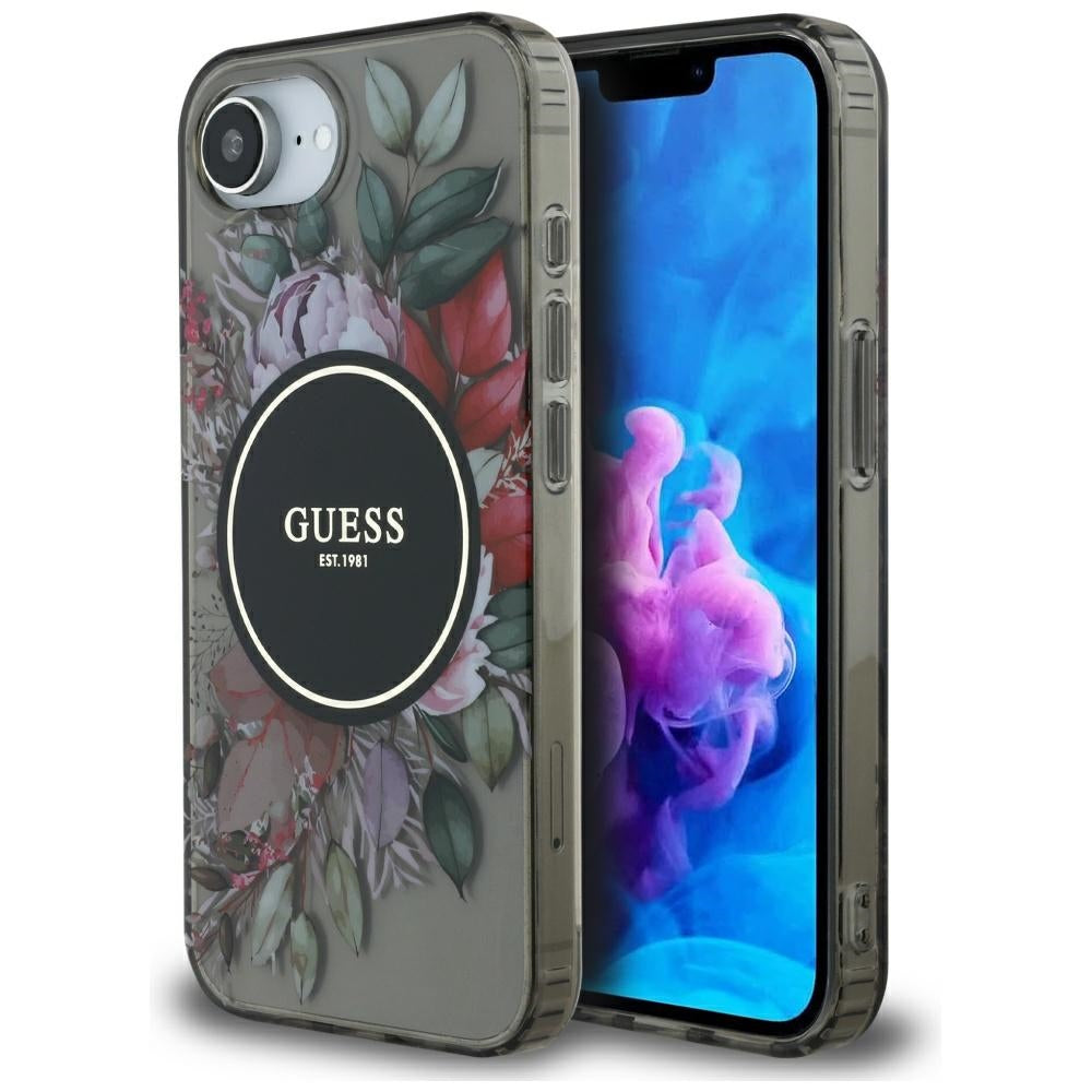 MagSafe tok Apple iPhone 17e / 16e készülékhez, Guess, IML Flowers, Fekete