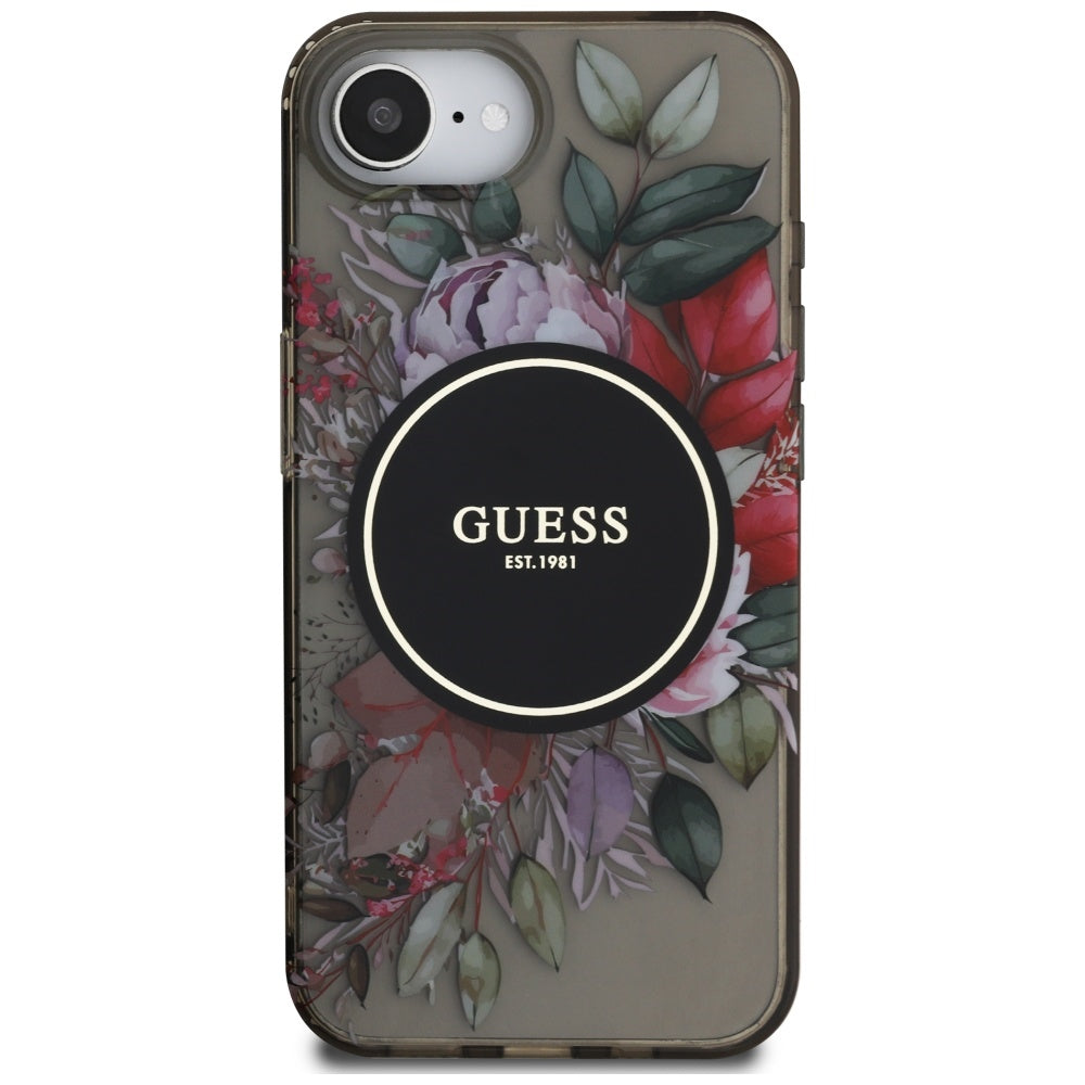 MagSafe tok Apple iPhone 17e / 16e készülékhez, Guess, IML Flowers, Fekete