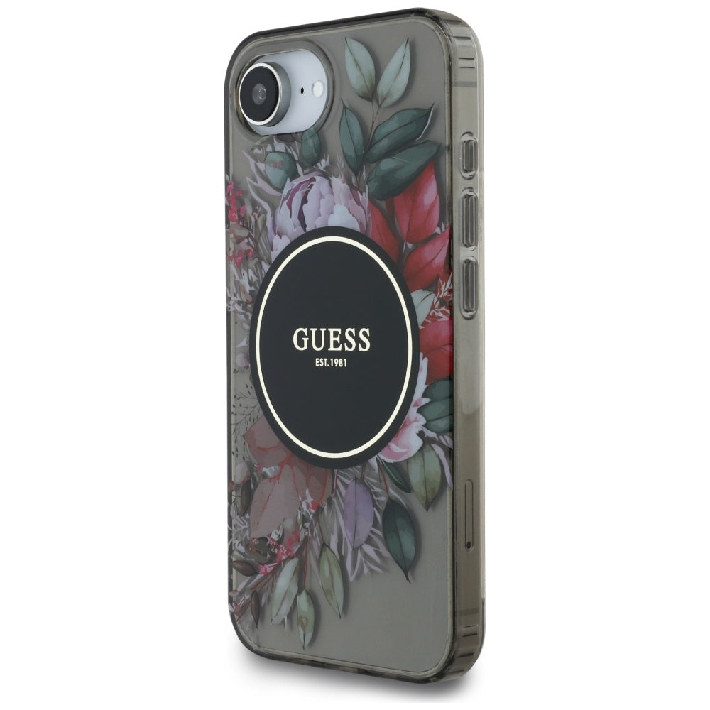 MagSafe tok Apple iPhone 17e / 16e készülékhez, Guess, IML Flowers, Fekete