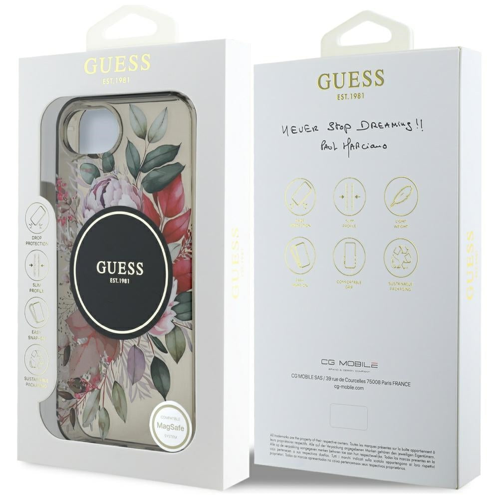 MagSafe tok Apple iPhone 17e / 16e készülékhez, Guess, IML Flowers, Fekete