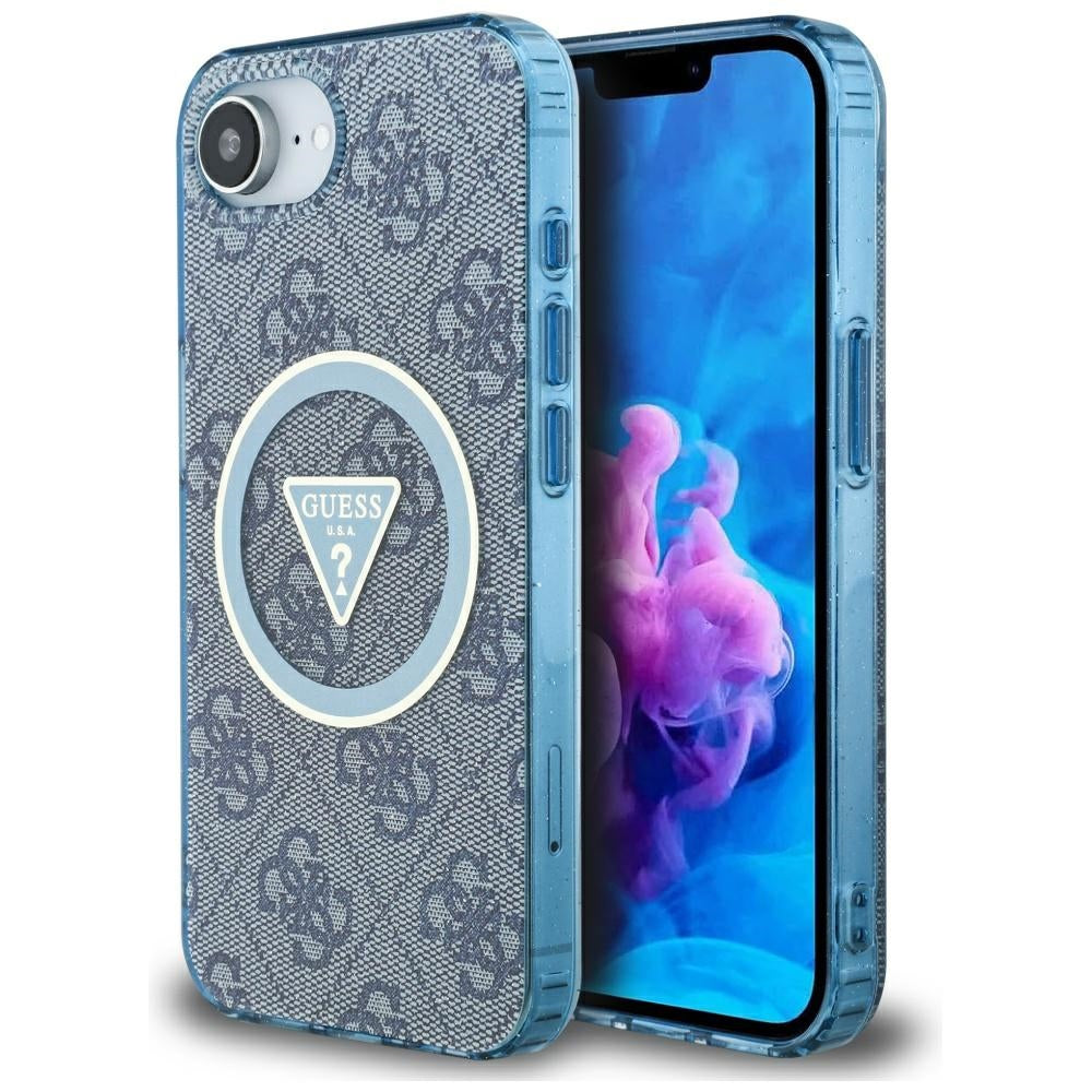 MagSafe Case for Apple iPhone 17e / 16e, Guess, IML Glitter 4G Circle Triangle, Blue