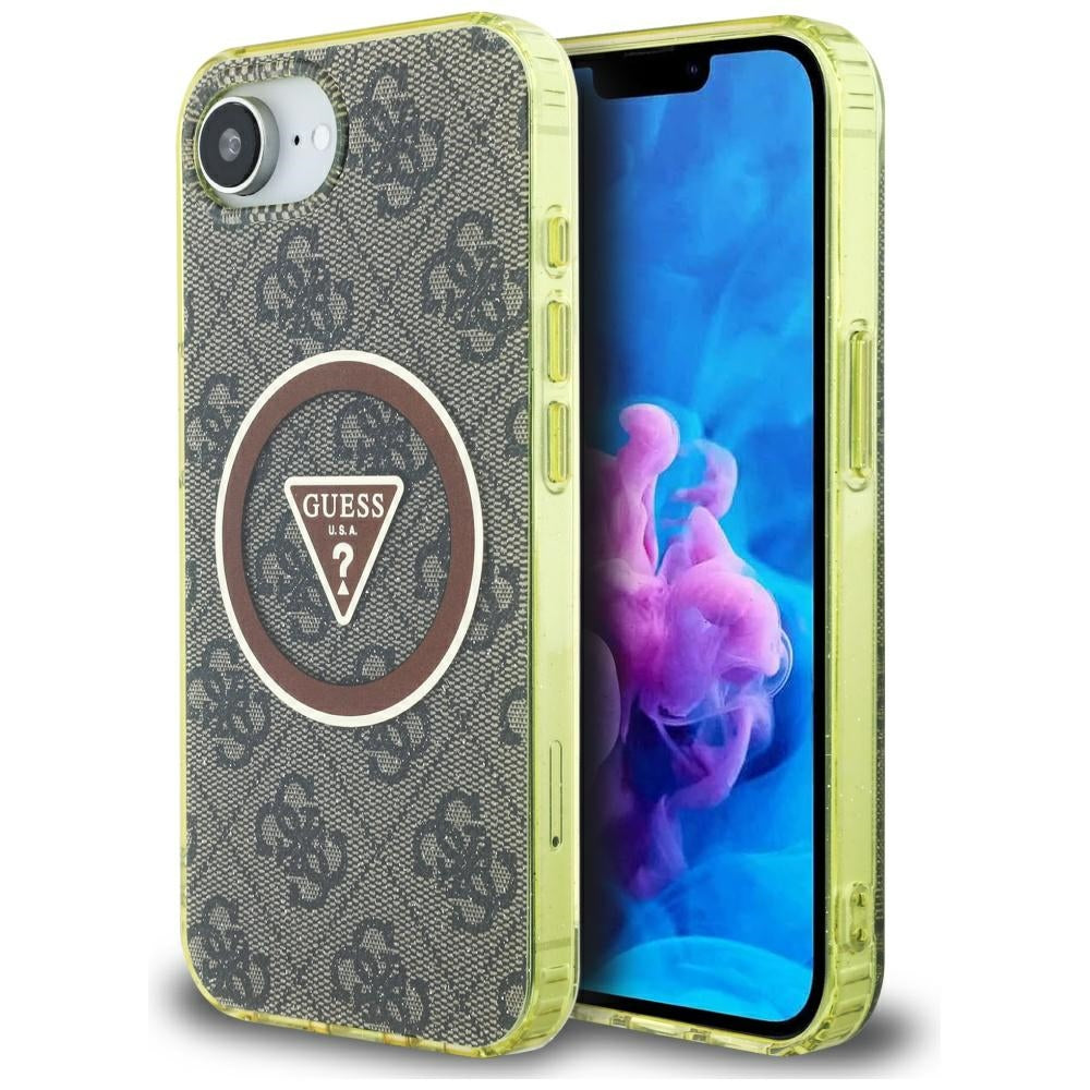 MagSafe tok Apple iPhone 17e / 16e készülékhez, Guess, IML Glitter 4G Circle Triangle, Barna
