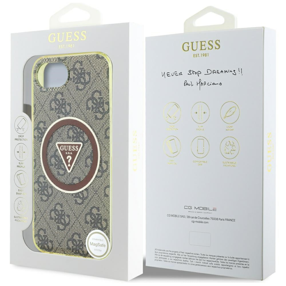 MagSafe tok Apple iPhone 17e / 16e készülékhez, Guess, IML Glitter 4G Circle Triangle, Barna
