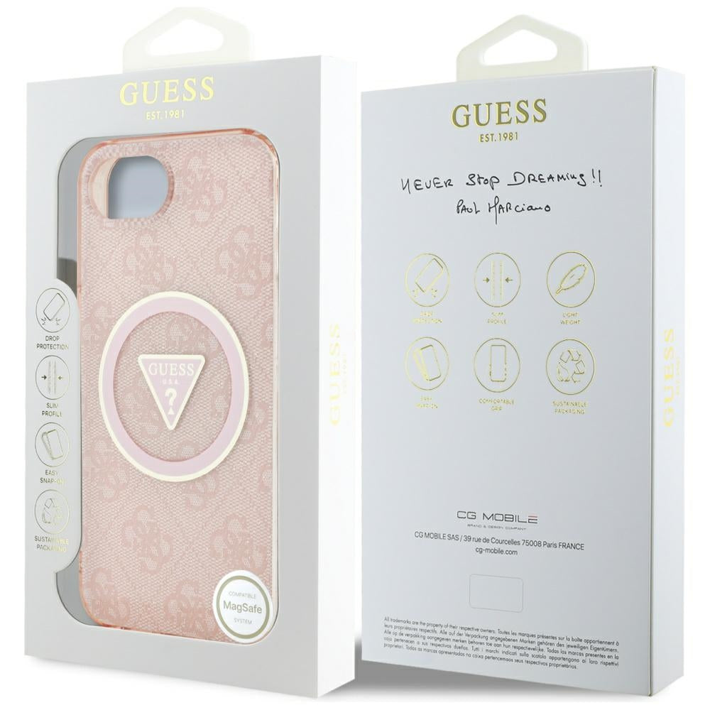 MagSafe tok Apple iPhone 17e / 16e készülékhez, Guess, IML Glitter 4G Circle Triangle, Rózsaszín