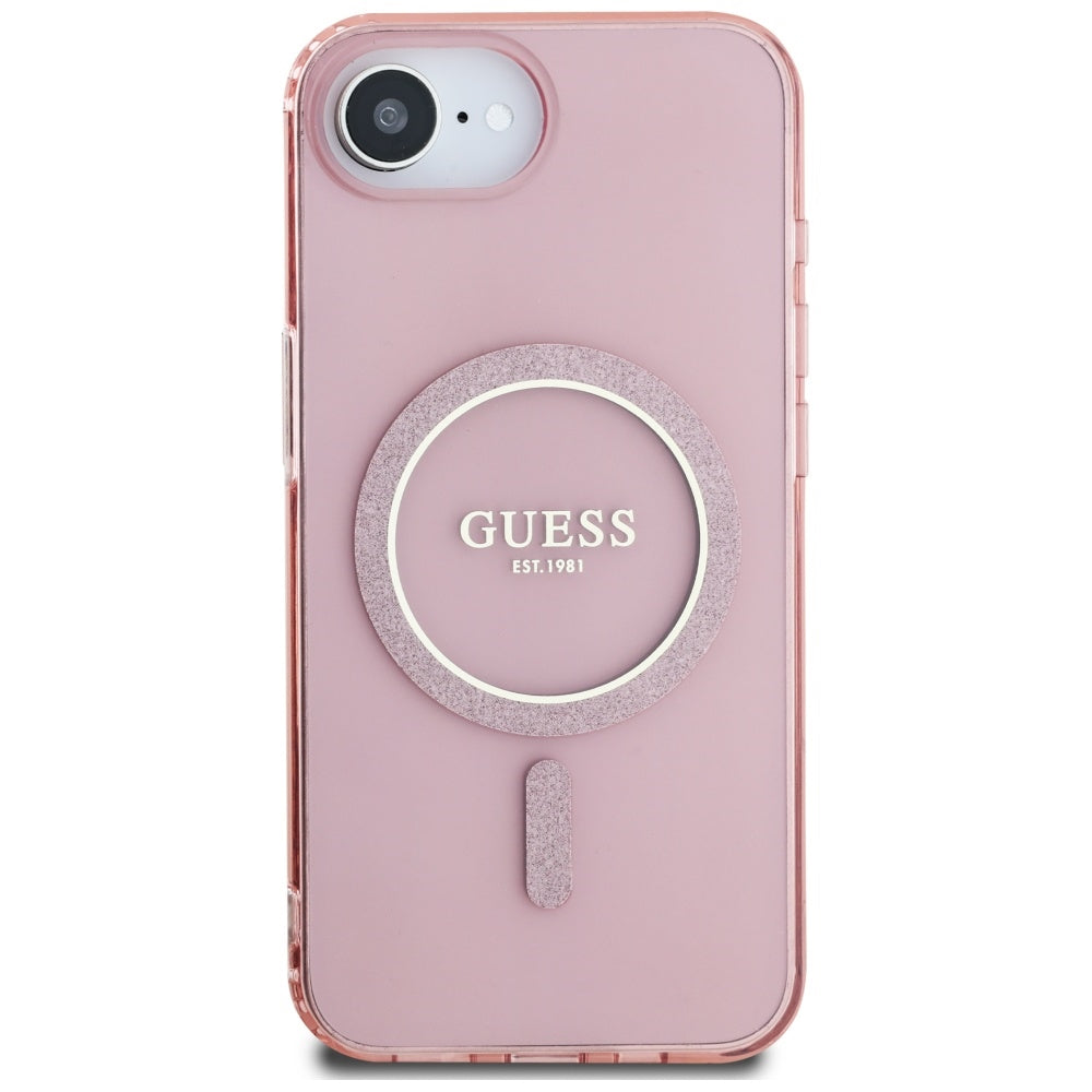 MagSafe Case for Apple iPhone 17e / 16e, Guess, IML Glitter Circle, Pink