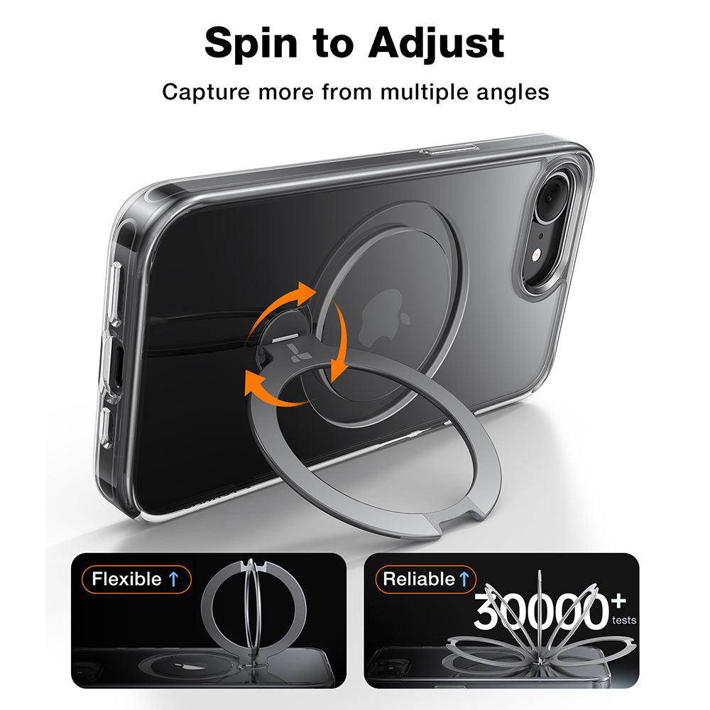 MagSafe tok Apple iPhone 17e / 16e készülékhez, Torras, Ostand Spin, Átlátszó