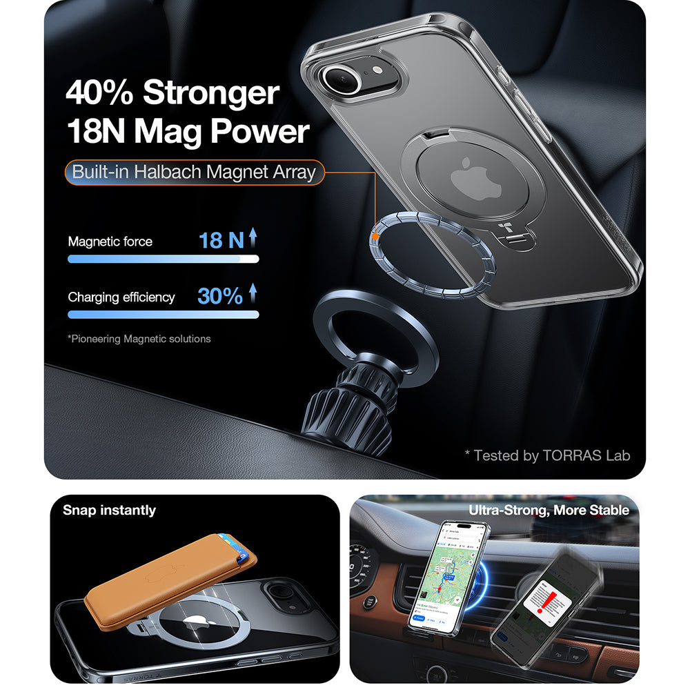 MagSafe tok Apple iPhone 17e / 16e készülékhez, Torras, Ostand Spin, Átlátszó