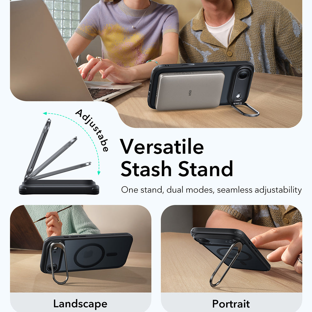 MagSafe tok Apple iPhone 17 Air-hez, ESR, Classic Hybrid Kickstand, Szaténfekete