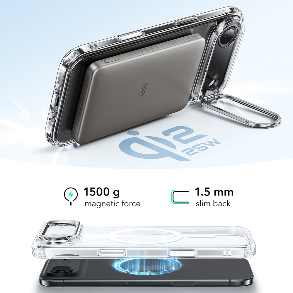 MagSafe tok Apple iPhone 17 Air-hez, ESR, Classic Hybrid Kickstand, Átlátszó