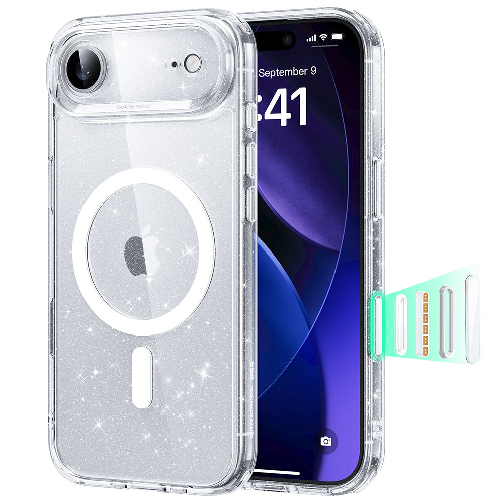 MagSafe tok Apple iPhone 17 Air-hez, ESR, Classic Hybrid Shimmer, Átlátszó