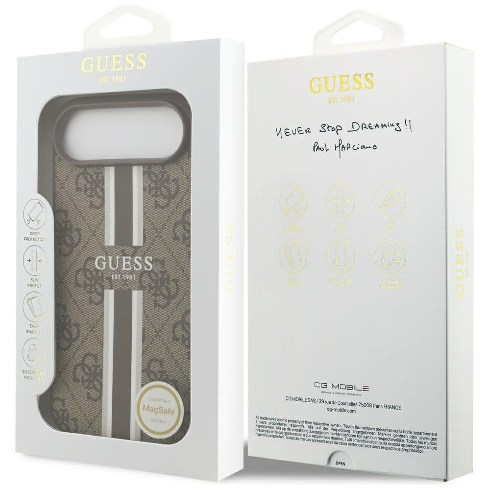 MagSafe tok Apple iPhone 17 Air-hez, Guess, 4G nyomtatott csíkok, barna