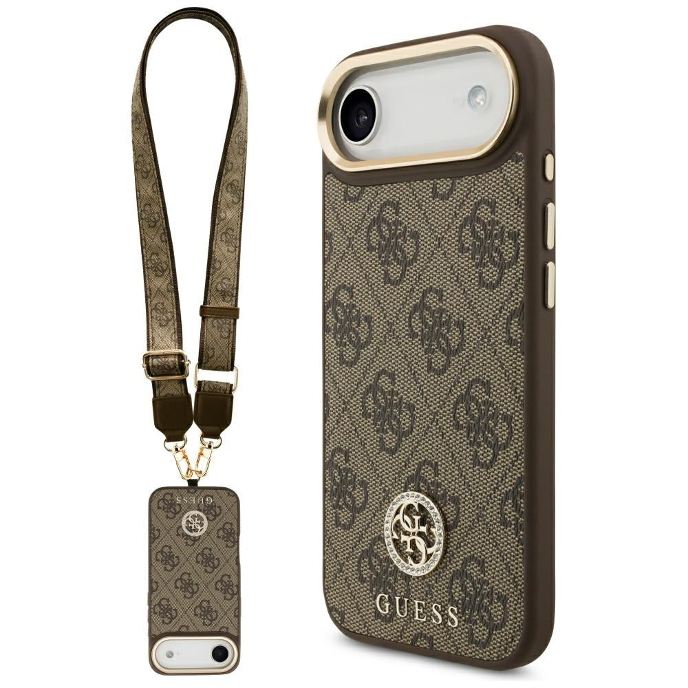 MagSafe tok Apple iPhone 17 Air-hez, Guess, 4G Strass Logo nagy pánttal, Barna