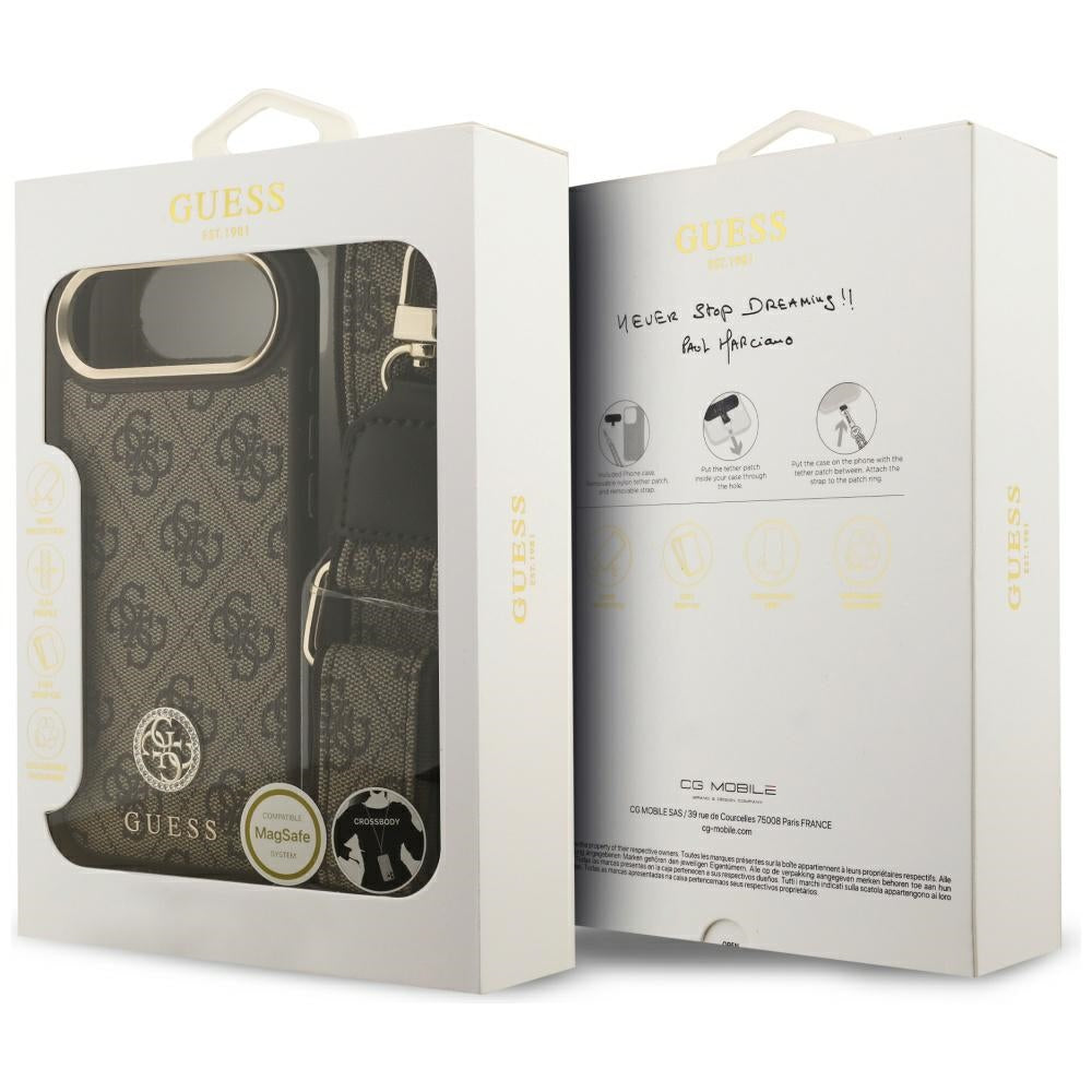 MagSafe tok Apple iPhone 17 Air-hez, Guess, 4G Strass Logo nagy pánttal, Barna