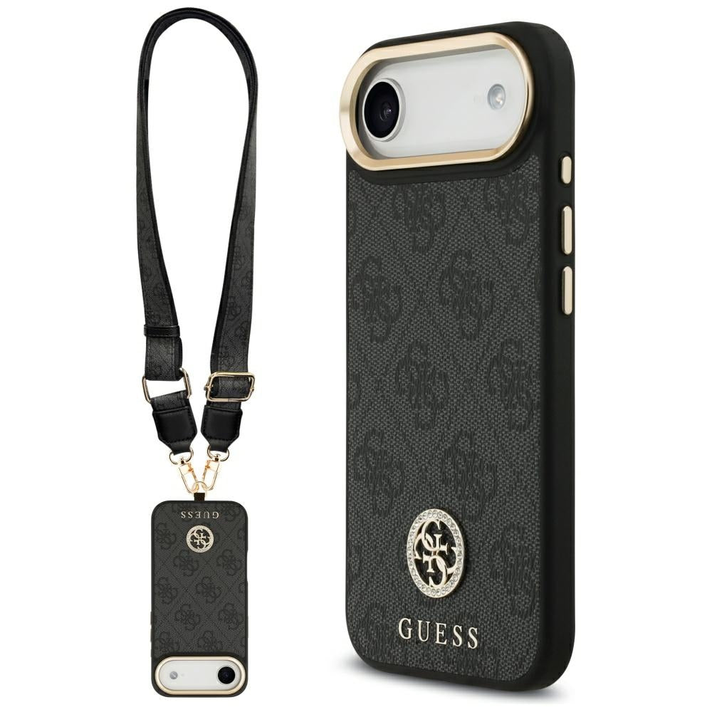 MagSafe tok Apple iPhone 17 Air-hez, Guess, 4G Strass Logo nagy pánttal, Fekete