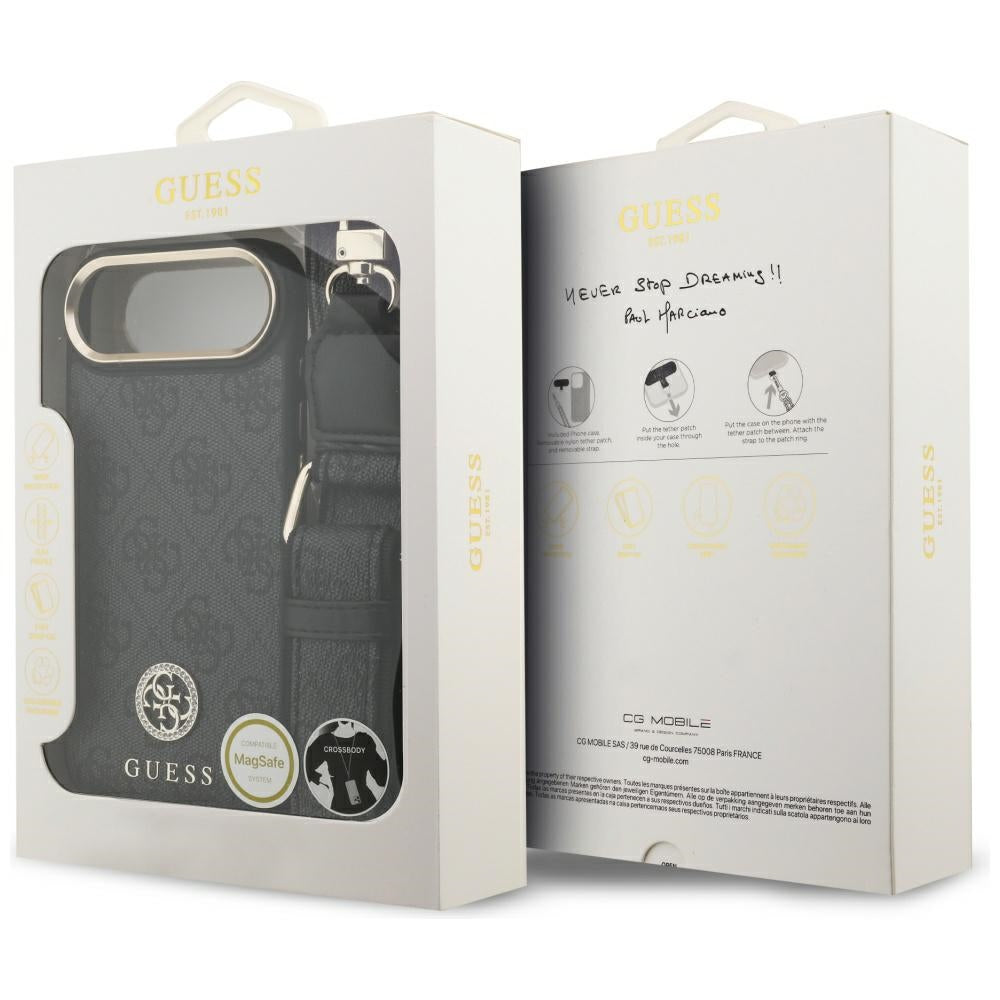 MagSafe tok Apple iPhone 17 Air-hez, Guess, 4G Strass Logo nagy pánttal, Fekete
