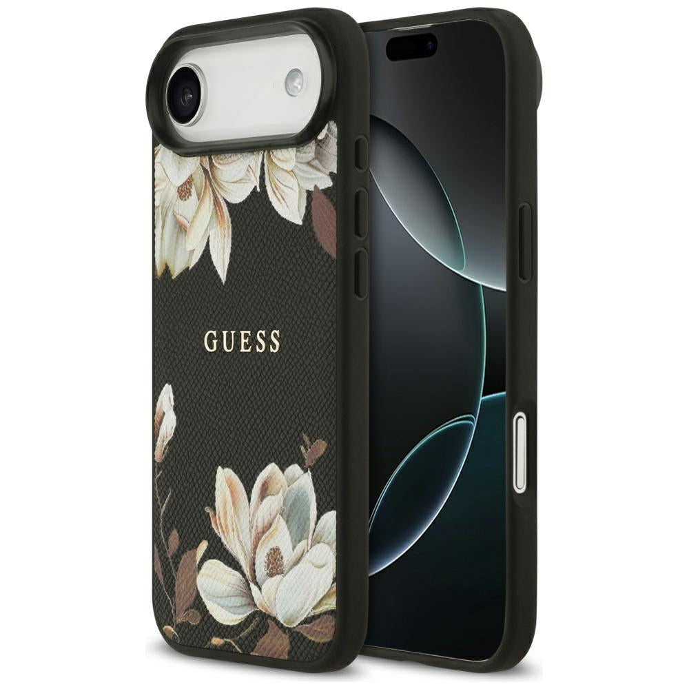 MagSafe tok Apple iPhone 17 Air-höz, Guess, Grained Flowers, Fekete