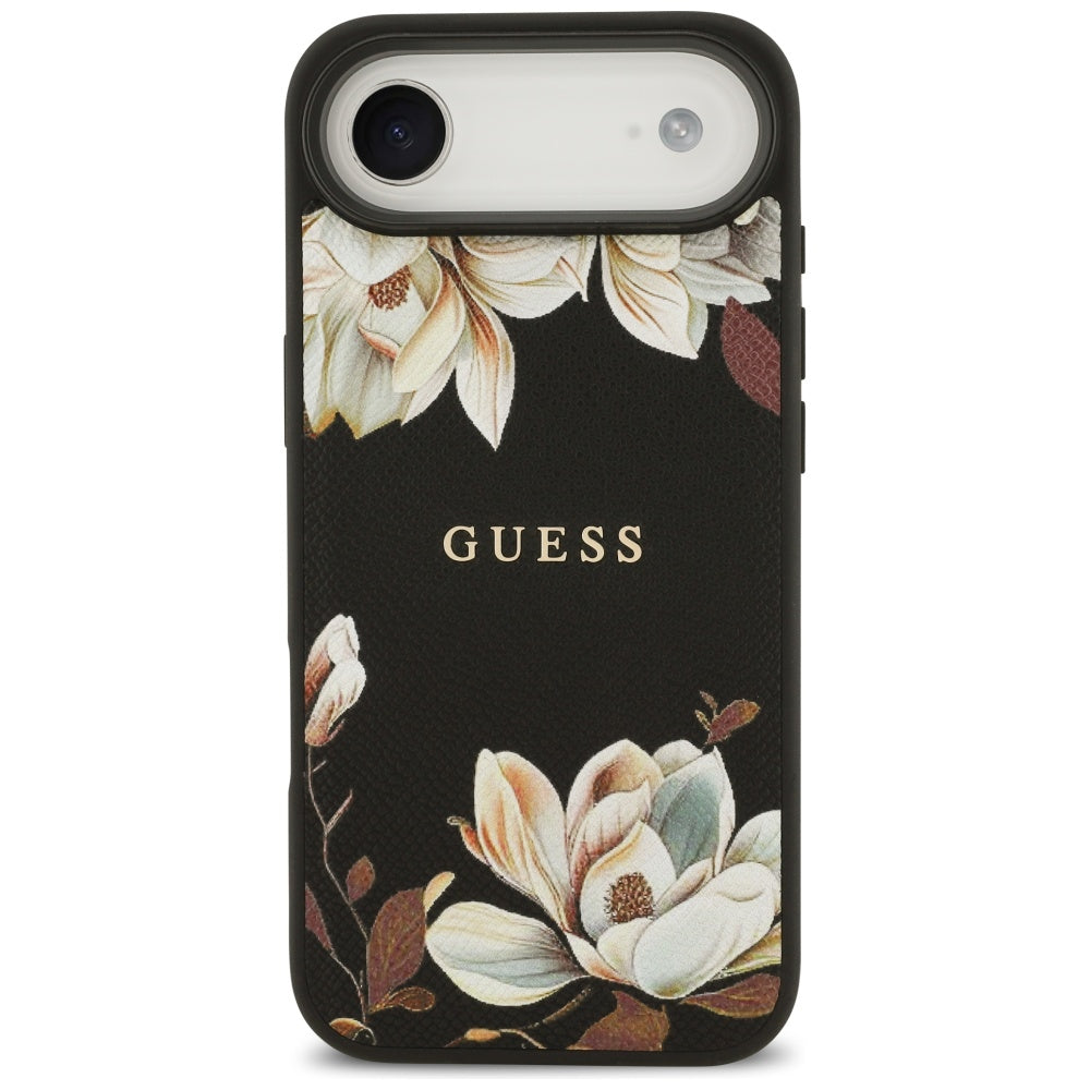 MagSafe tok Apple iPhone 17 Air-höz, Guess, Grained Flowers, Fekete