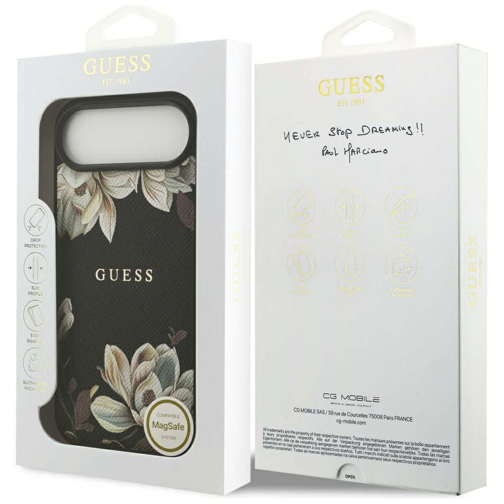 MagSafe tok Apple iPhone 17 Air-höz, Guess, Grained Flowers, Fekete