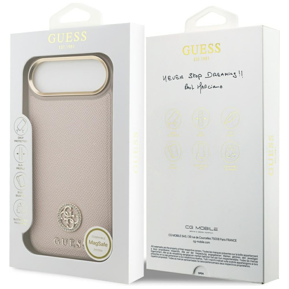MagSafe tok Apple iPhone 17 Air-hez, Guess, Grained Strass Logo, Rózsaszín