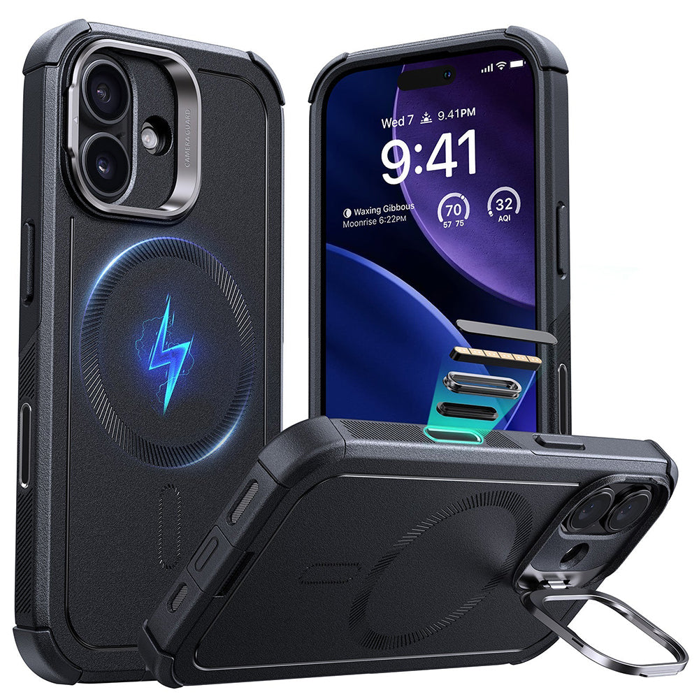 MagSafe Case for Apple iPhone 17, ESR, Cyber Armor Kickstand, Black