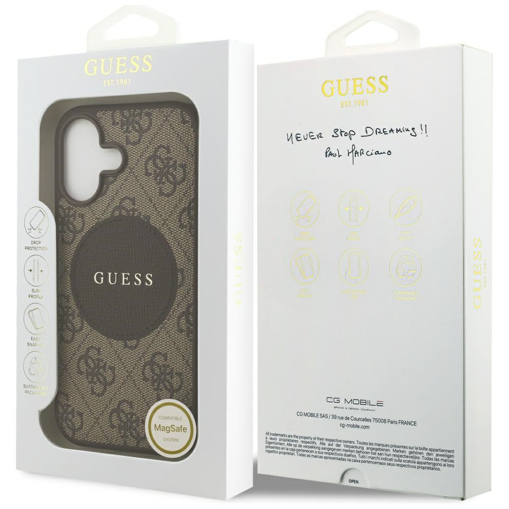 MagSafe tok Apple iPhone 17-hez, Guess, 4G Circle Classic Logo, Barna