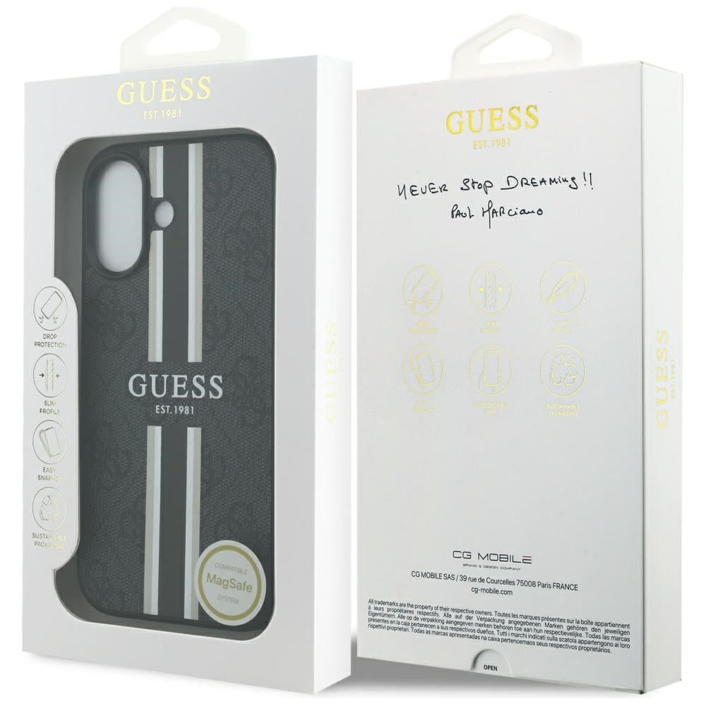 MagSafe Case for Apple iPhone 17, Guess, 4G Printed Stripes, Black