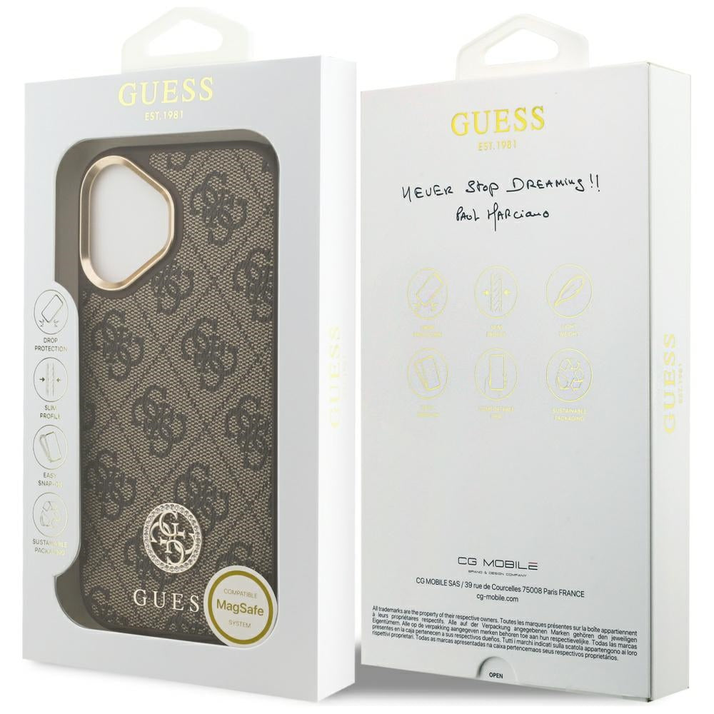 MagSafe tok Apple iPhone 17-hez, Guess, 4G Strass Logo, Barna