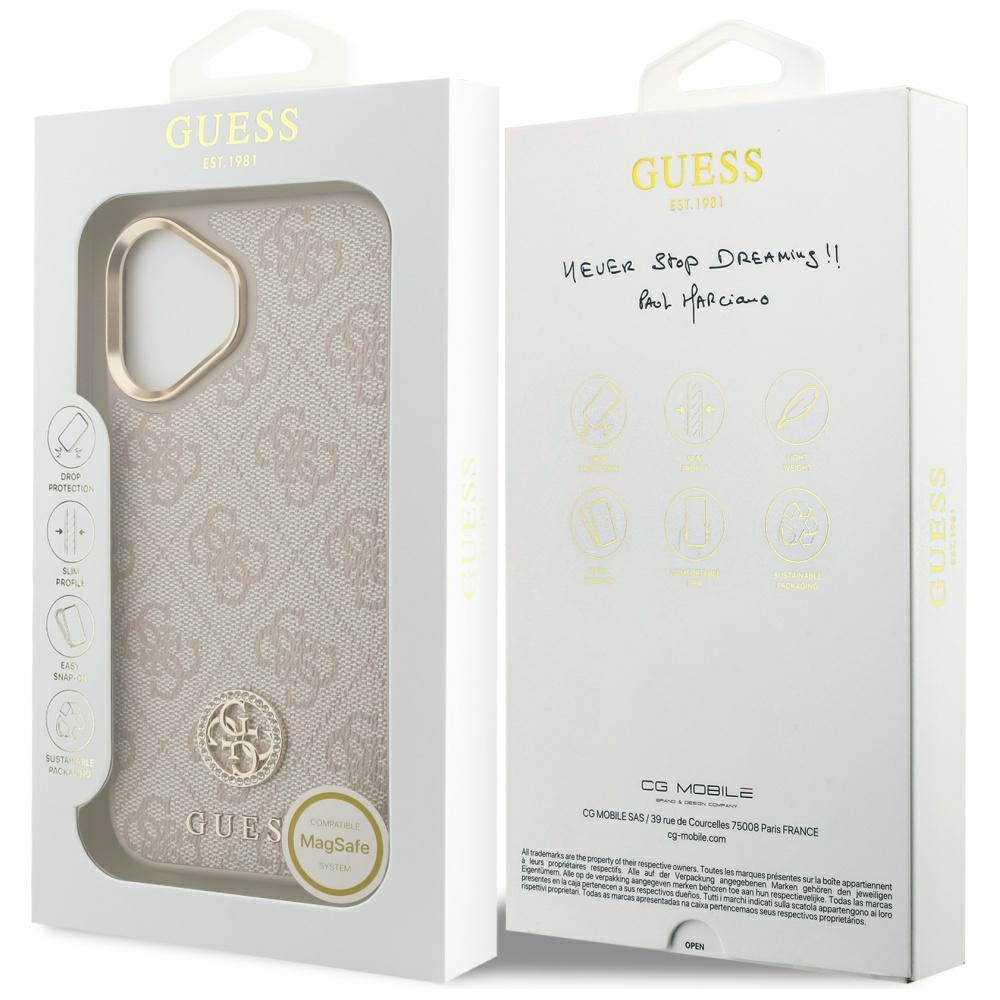 MagSafe tok Apple iPhone 17-hez, Guess, 4G Strass Logo, Rózsaszín
