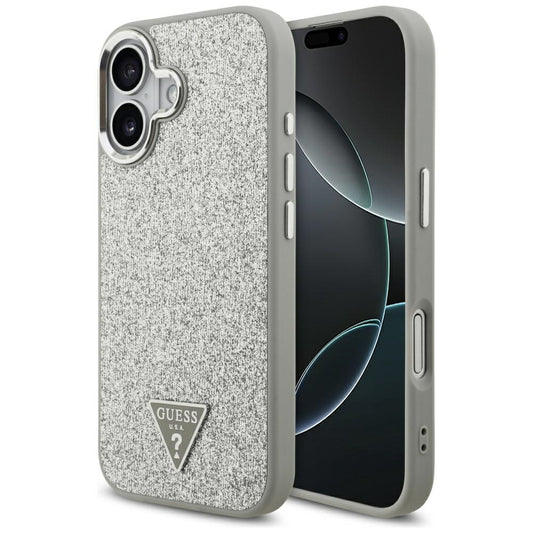 MagSafe tok Apple iPhone 17-hez, Guess, Glitter Triangle Logo, Ezüst
