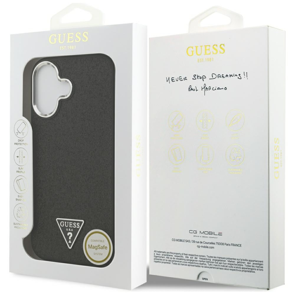 MagSafe tok Apple iPhone 17-hez, Guess, Glitter Triangle Logo, Fekete