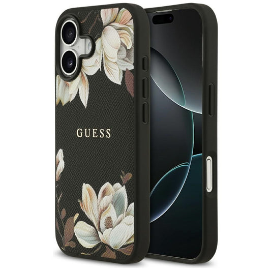 MagSafe tok Apple iPhone 17-hez, Guess, Grained Flowers, Fekete