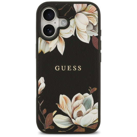 MagSafe tok Apple iPhone 17-hez, Guess, Grained Flowers, Fekete