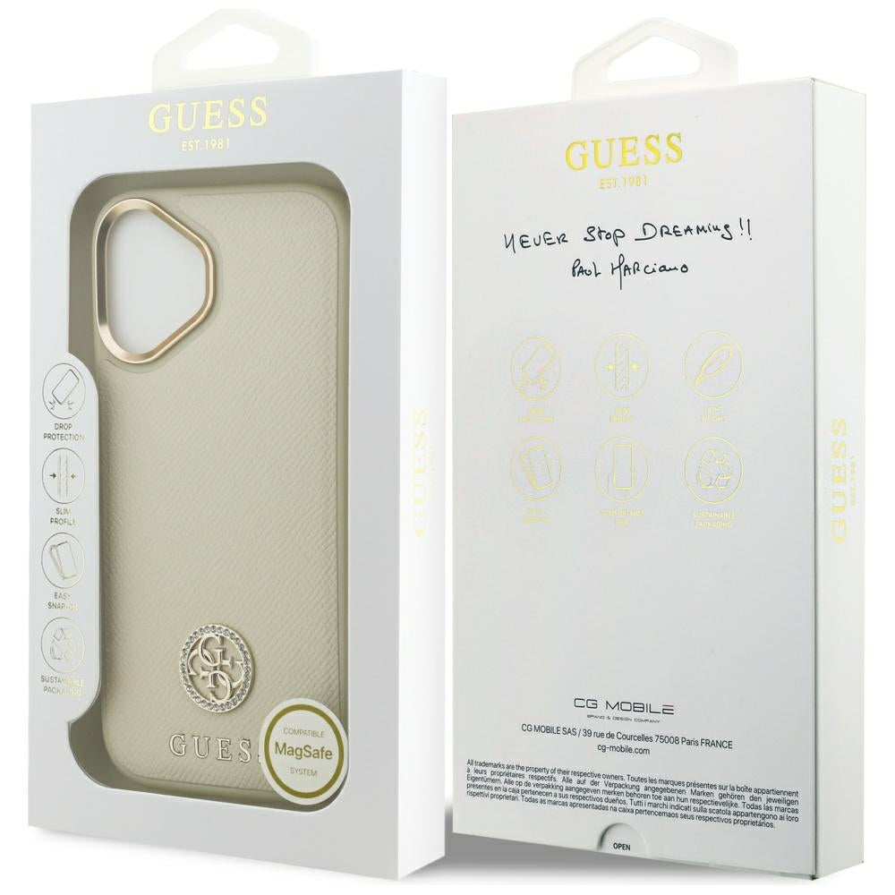MagSafe tok Apple iPhone 17-hez, Guess, Grained Strass Logo, Bézs