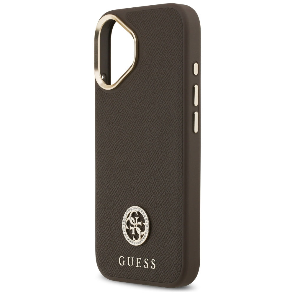 MagSafe tok Apple iPhone 17-hez, Guess, Grained Strass Logo, Barna