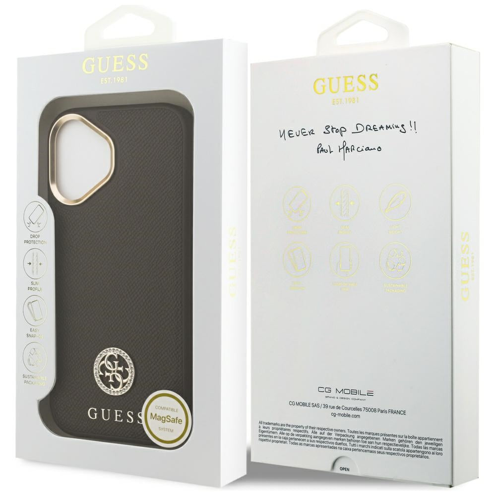 MagSafe tok Apple iPhone 17-hez, Guess, Grained Strass Logo, Barna