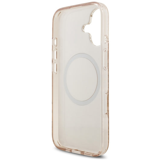 MagSafe tok Apple iPhone 17-hez, Guess, IML Flowers Allover Electroplated with Pearl Strap, Fekete