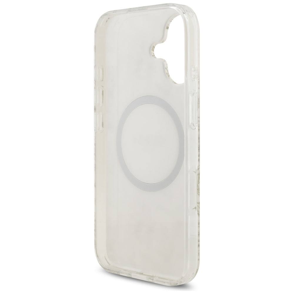 MagSafe tok Apple iPhone 17-hez, Guess, IML virágok gyöngyös pánttal, Fehér