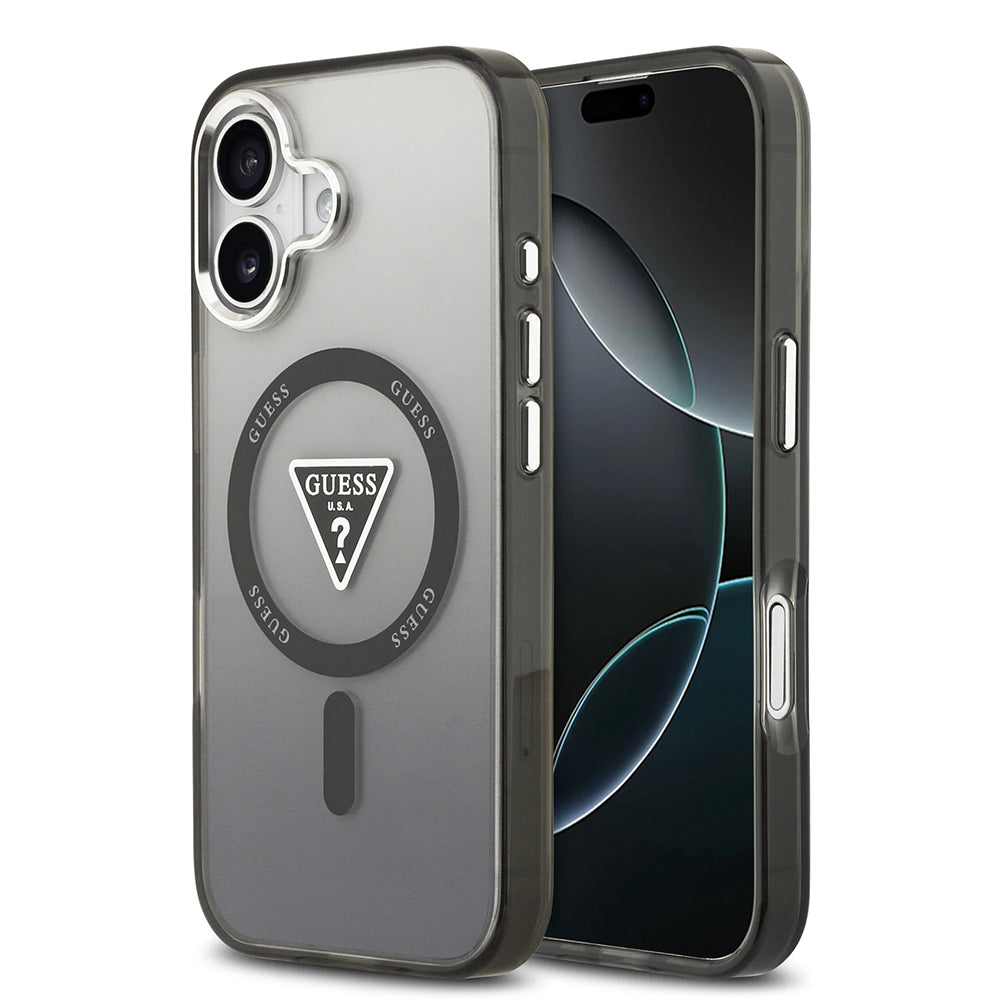 MagSafe tok Apple iPhone 17-hez, Guess, IML Gradient Triangle Logo, Fekete