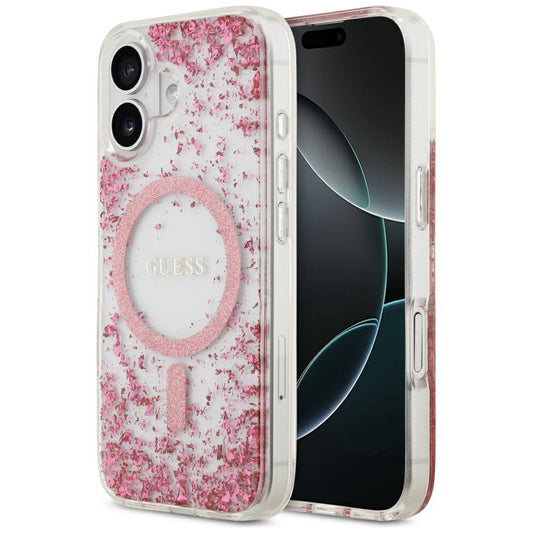 MagSafe tok Apple iPhone 17-hez, Guess, Resin Bottom Glitter, Rózsaszín