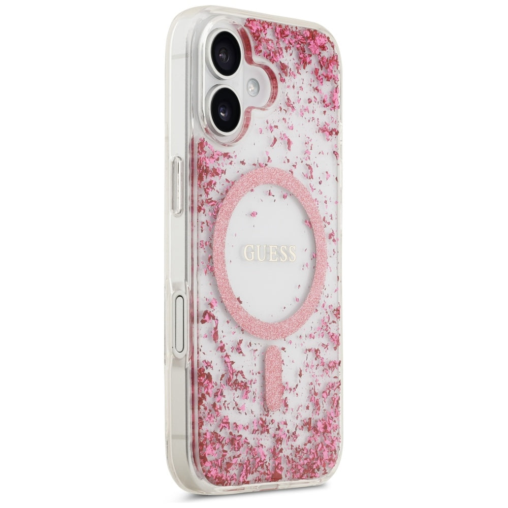 MagSafe tok Apple iPhone 17-hez, Guess, Resin Bottom Glitter, Rózsaszín
