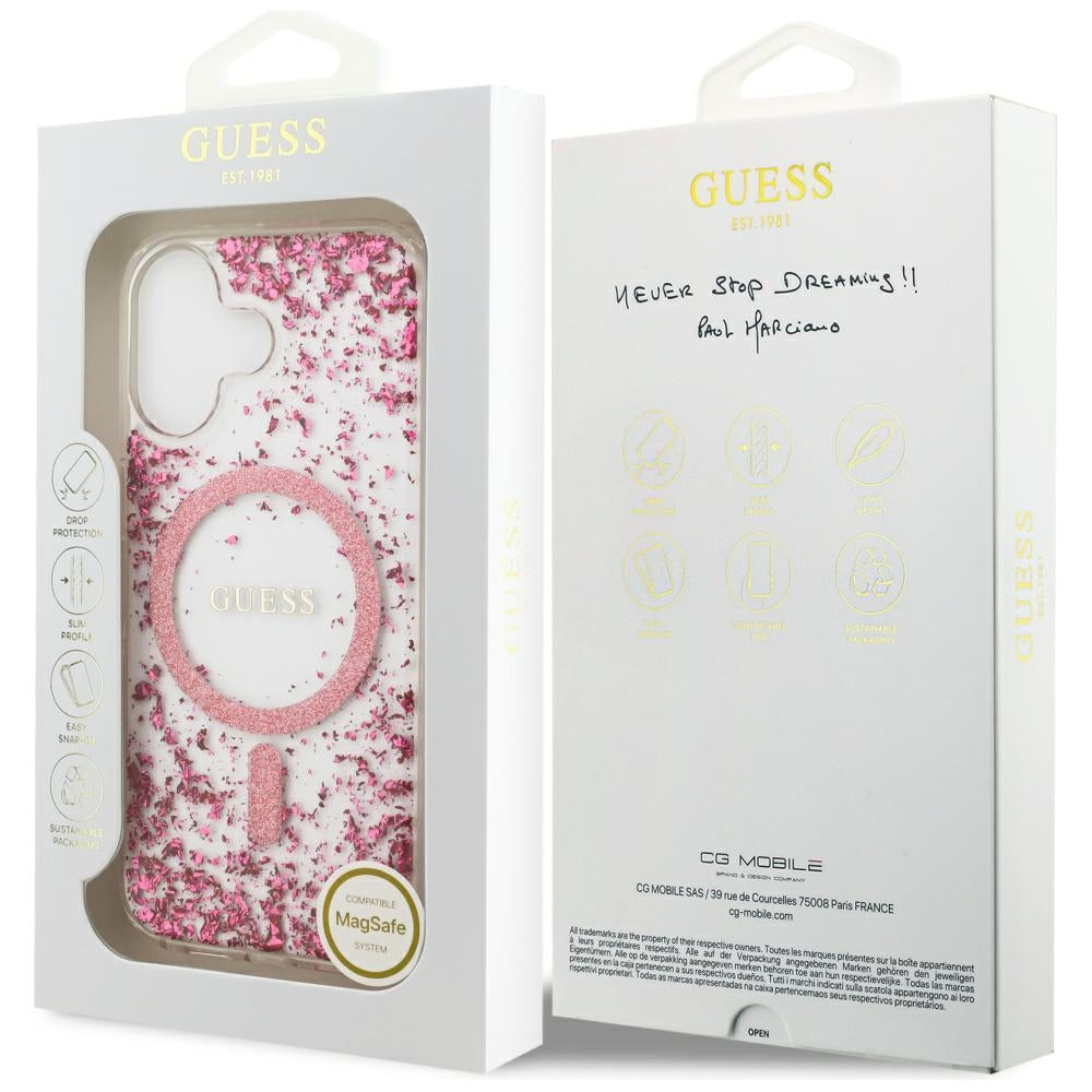 MagSafe tok Apple iPhone 17-hez, Guess, Resin Bottom Glitter, Rózsaszín