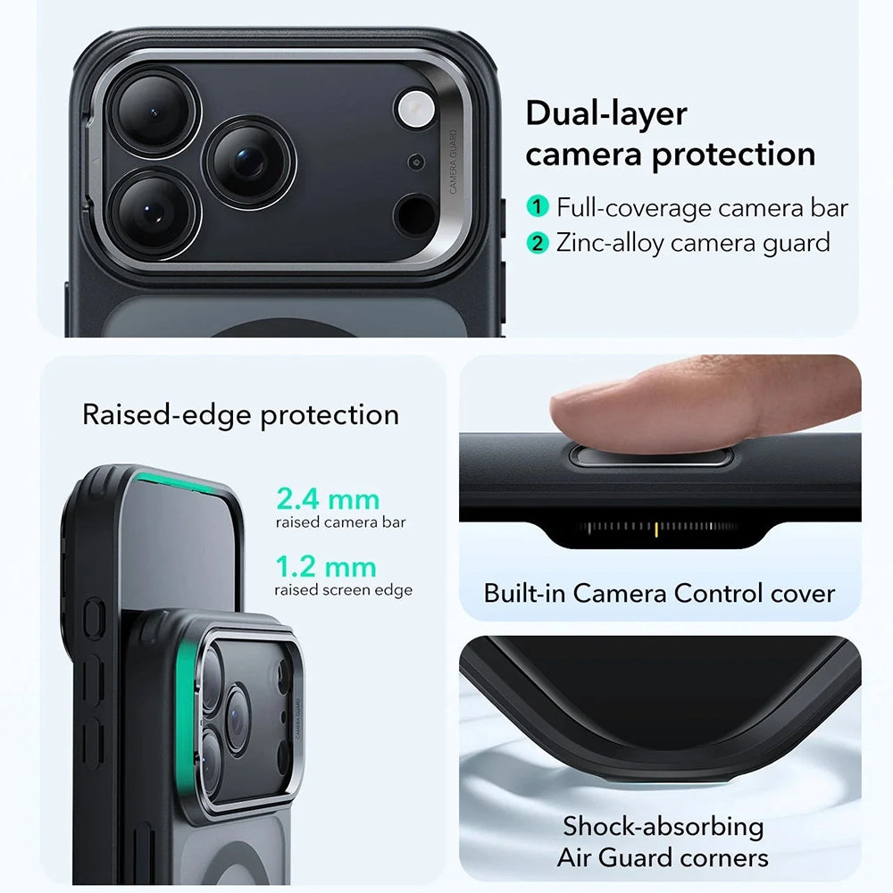 MagSafe tok Apple iPhone 17 Pro-hoz, ESR, Classic Hybrid Kickstand, Szatén Fekete