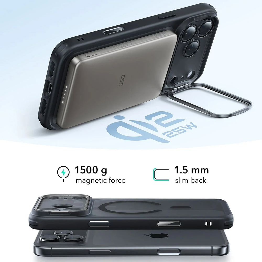 MagSafe tok Apple iPhone 17 Pro-hoz, ESR, Classic Hybrid Kickstand, Szatén Fekete
